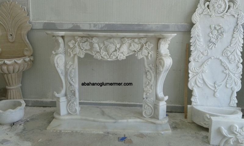 afyon beyaz mermer şömine, mermer şömine modelleri, mermer şömine 011